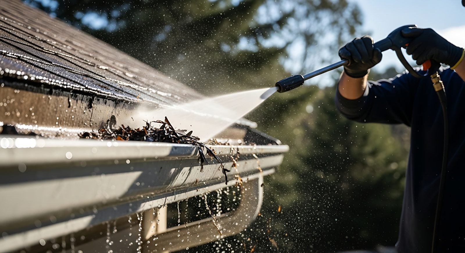 Clearing a clogged gutter in Richmond